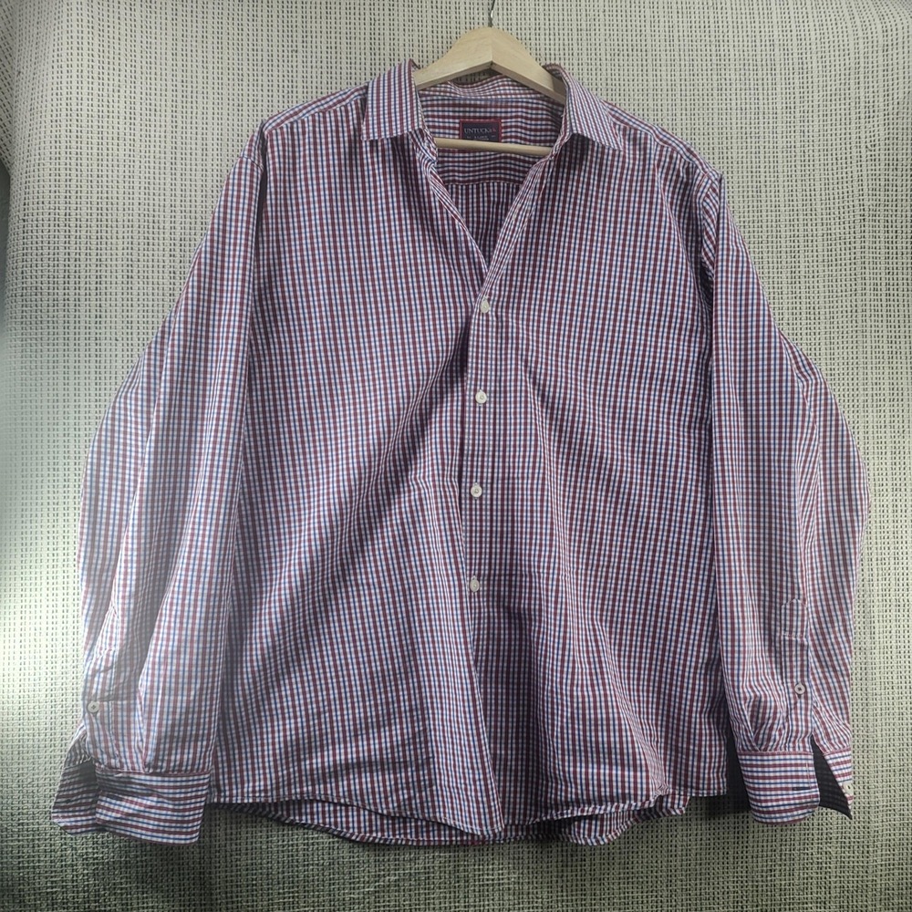 UNTUCKit Shirt Mens XL Red Blue Check Long Sleeve Button Front Cotton Casual